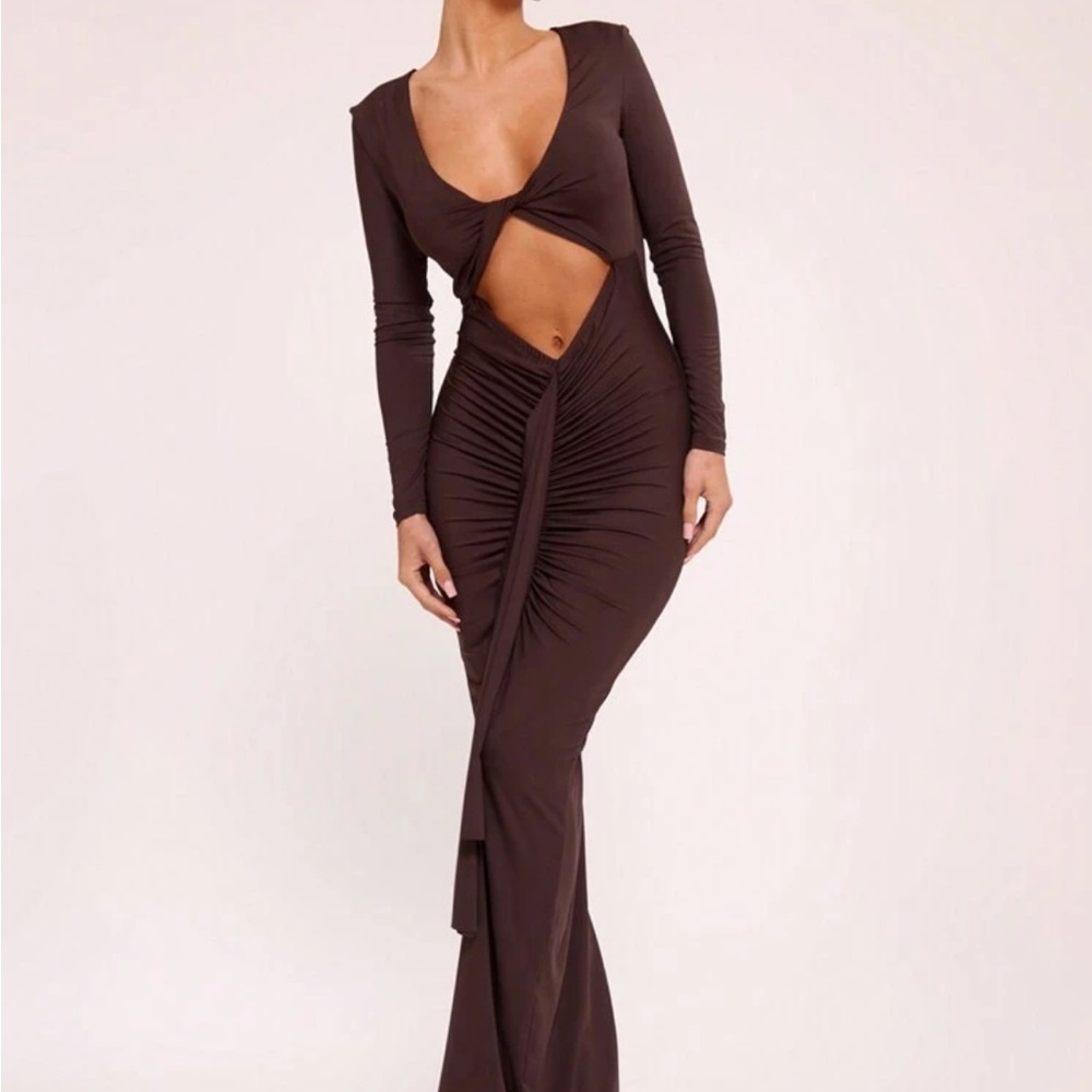 Elegant Brown Long Sleeve Dress